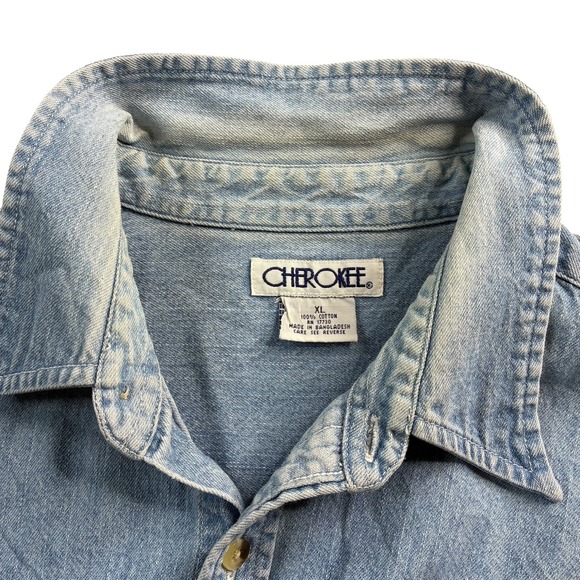 Cherokee Men's Denim Shirt Blue Size XL Collared Long Sleeve Cotton Thrashed VTG - Picture 9 of 16
